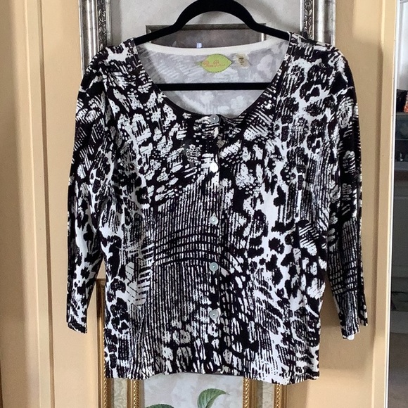 PRIMA BELLA cardigan black white with stones button front soft warm size… - Picture 1 of 8
